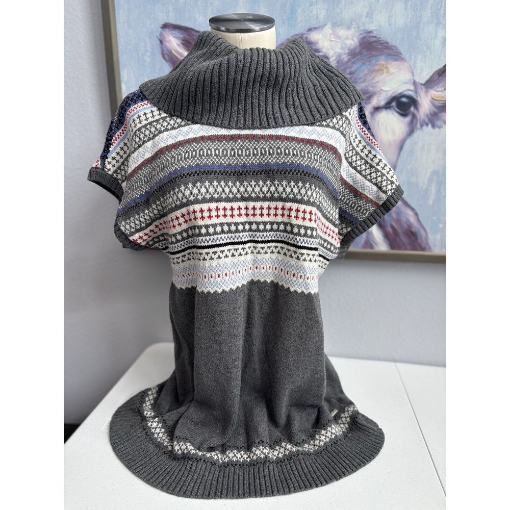 Tommy Hilfiger Women's XL Gray Fair Isle Cowl Neck Short Sleeve Knit Sweater
